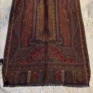 Etro wool and silk Scarf in blue and Brown Paisley